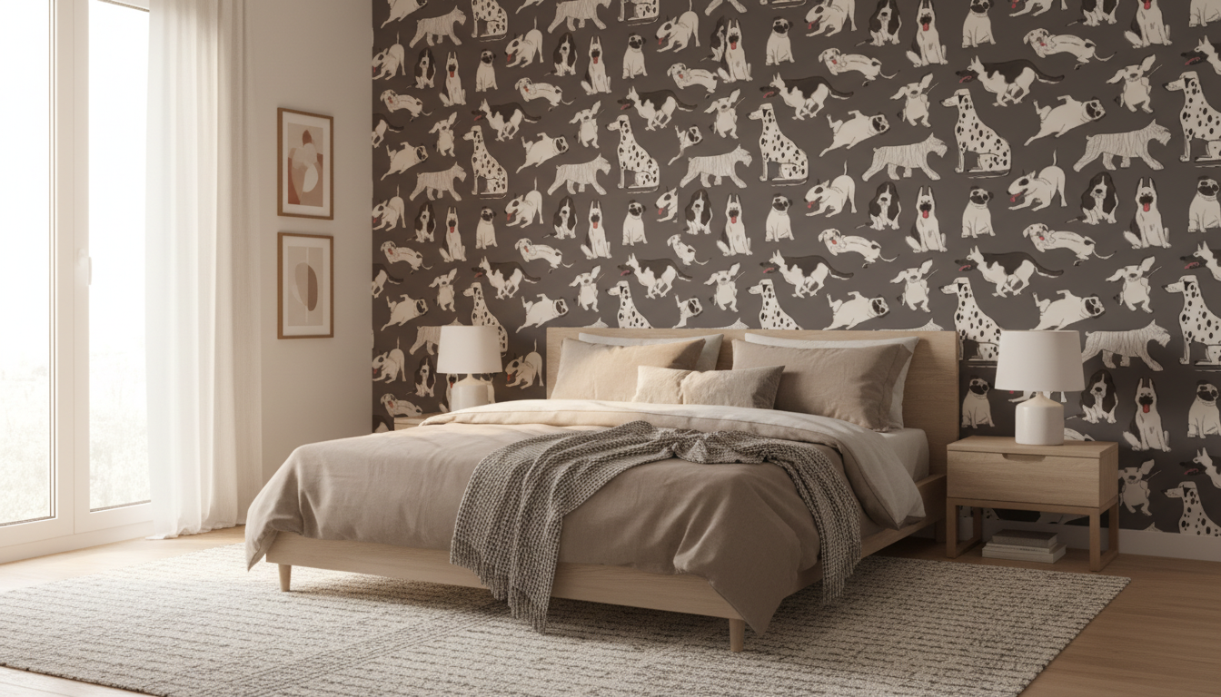 Modern monochrome dog wallpaper – design detail