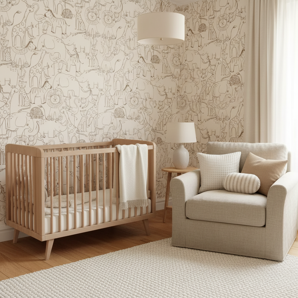 Neutral safari beige animal children's wallpaper – design detail