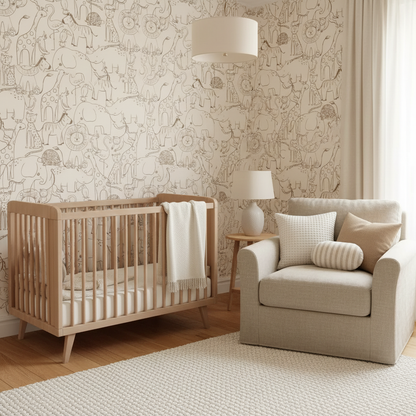 Neutral Safari Beige Animal Children's Wallpaper