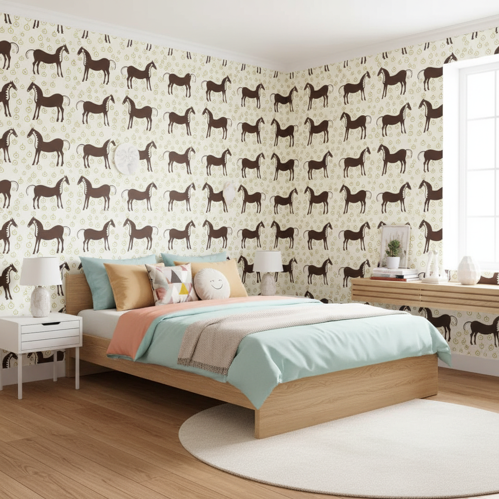 Neutral horse pattern wallpaper – design detail