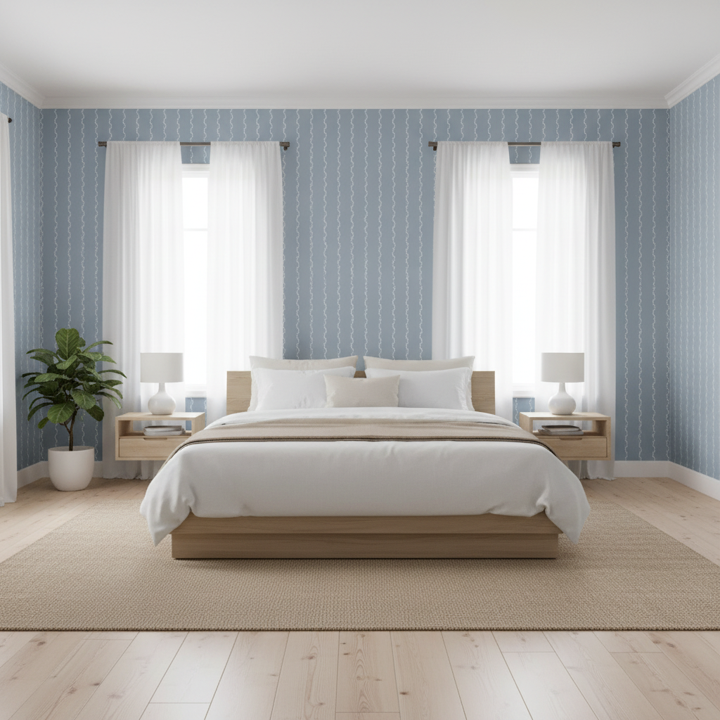 Blue wavy stripe wallpaper – design detail