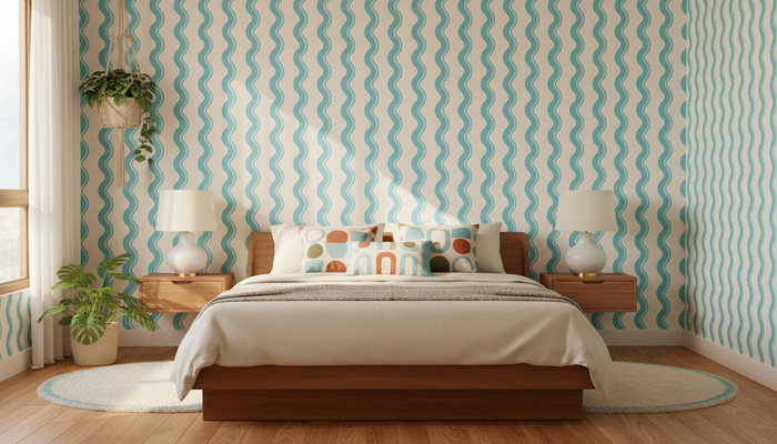 Teal wavy stripe wallpaper