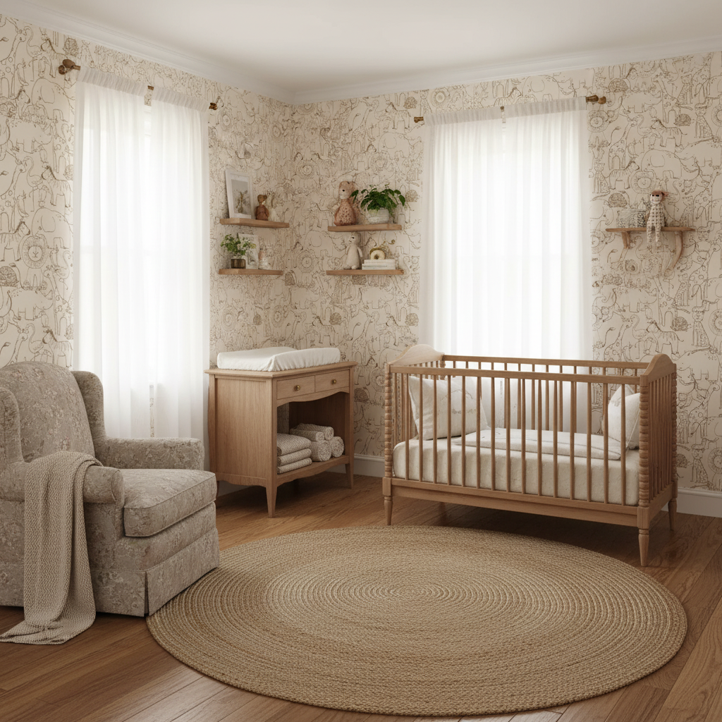 Neutral safari beige animal children's wallpaper – design detail