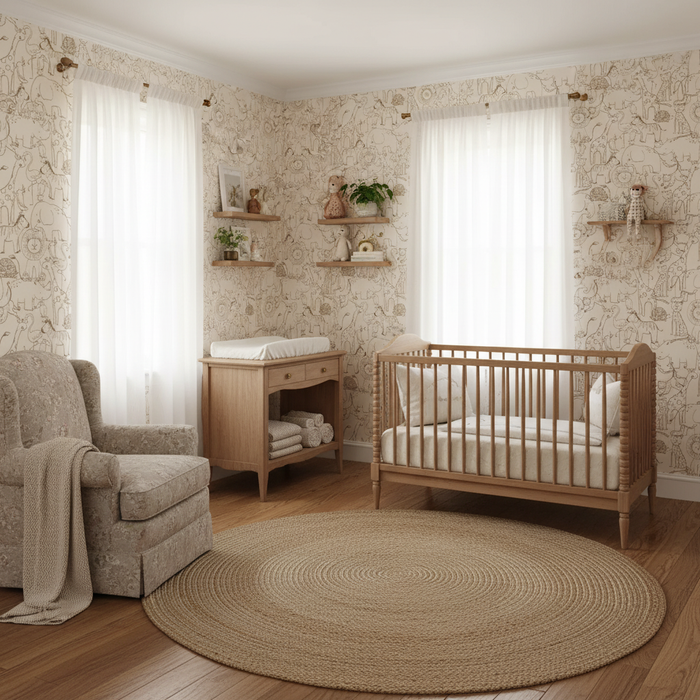 Neutral safari beige animal children's wallpaper – design detail