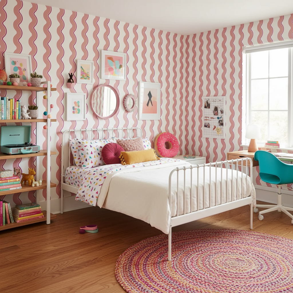 Retro pink wavy wallpaper – design detail