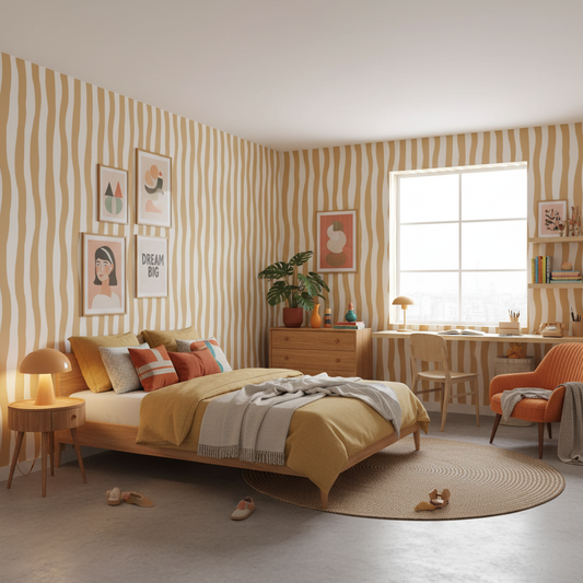 Mustard Wavy Stripe Wallpaper