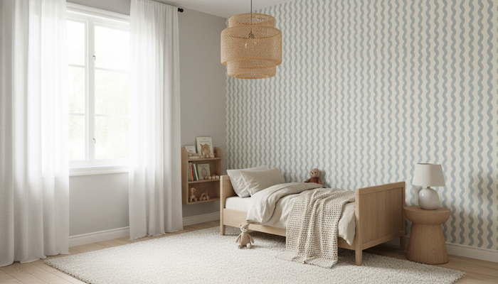 Blue wavy stripe wallpaper – design detail