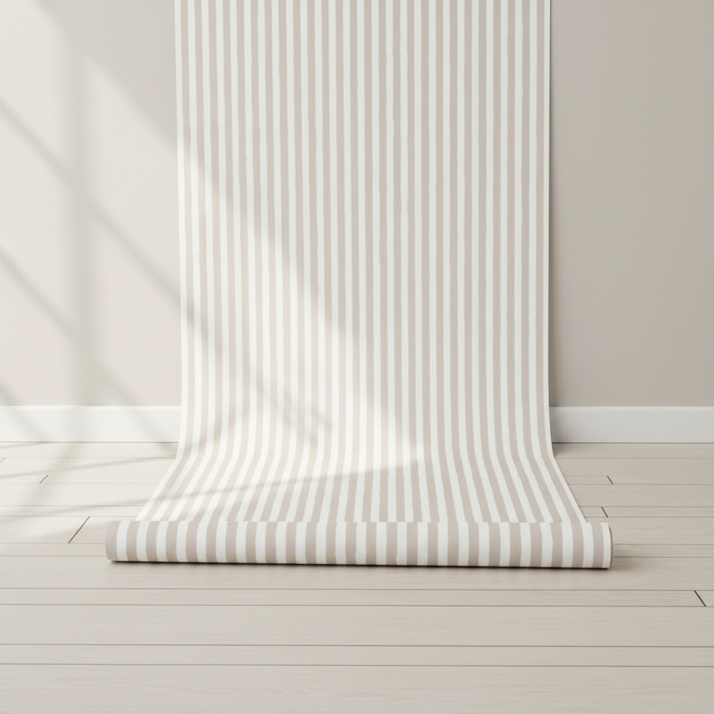 Neutral beige stripe wallpaper