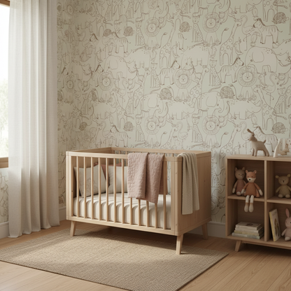 Neutral Safari Beige Animal Children's Wallpaper