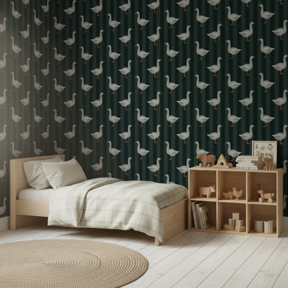 Classic Green Goose Farmhouse Wallpaper