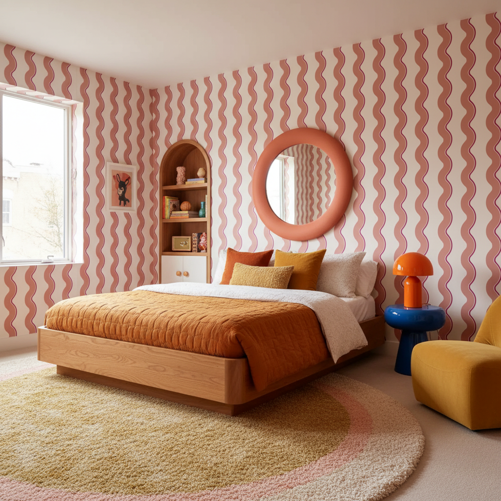 Retro pink wavy wallpaper – design detail