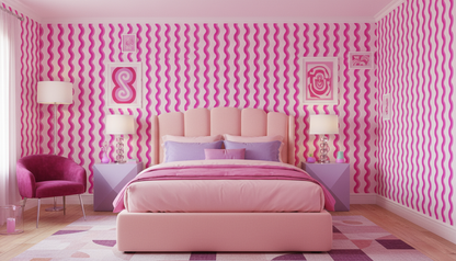 Hot Pink Wavy Stripe Wallpaper