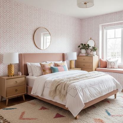 Soft Pink Herringbone Wallpaper