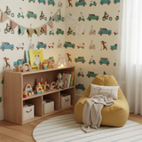 Retro animal transport vintage kids' wallpaper – design detail