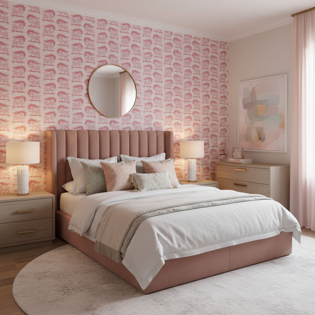 Pink hedgehog toile wallpaper – design detail