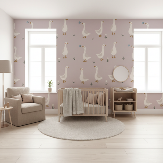 Pink Goose Nursery Wallpaper