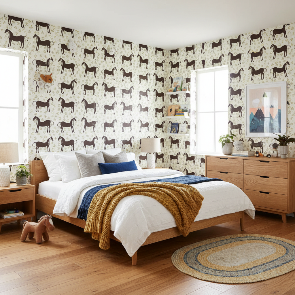 Neutral horse pattern wallpaper – design detail
