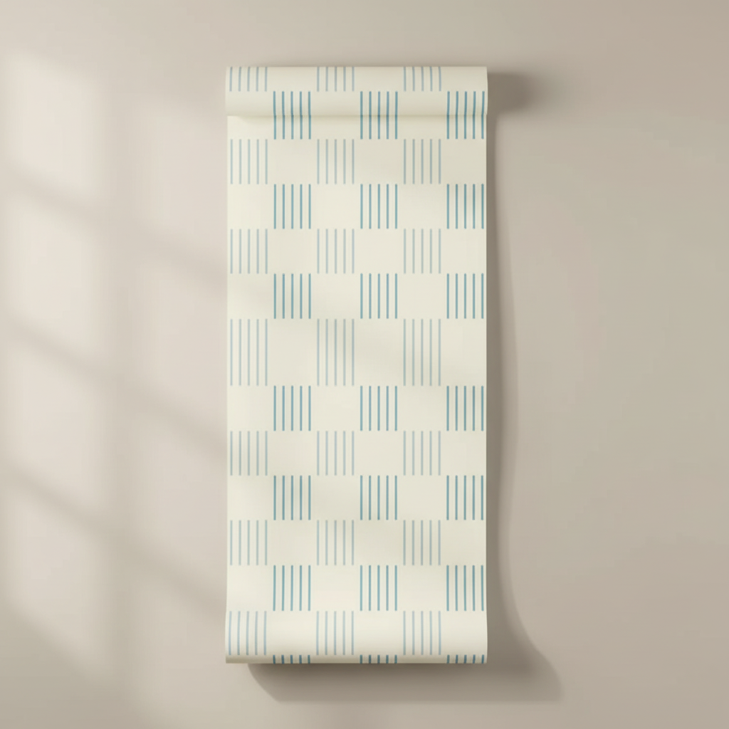 Blue check geometric kids' wallpaper – design detail