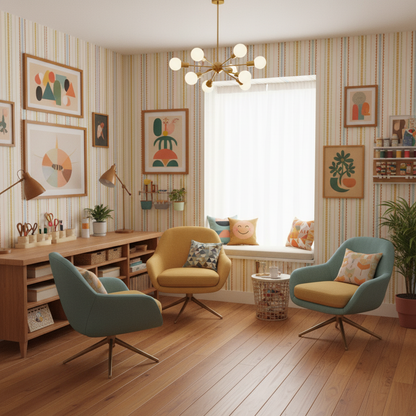 Retro Stripe Colourful Vintage Wallpaper