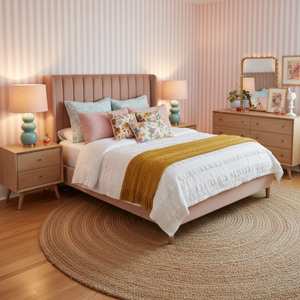 Blush pink vertical stripe wallpaper – design detail