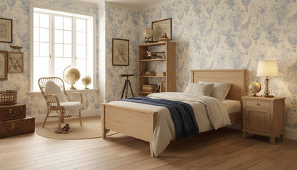 Vintage Blue Safari Toile Nursery Wallpaper