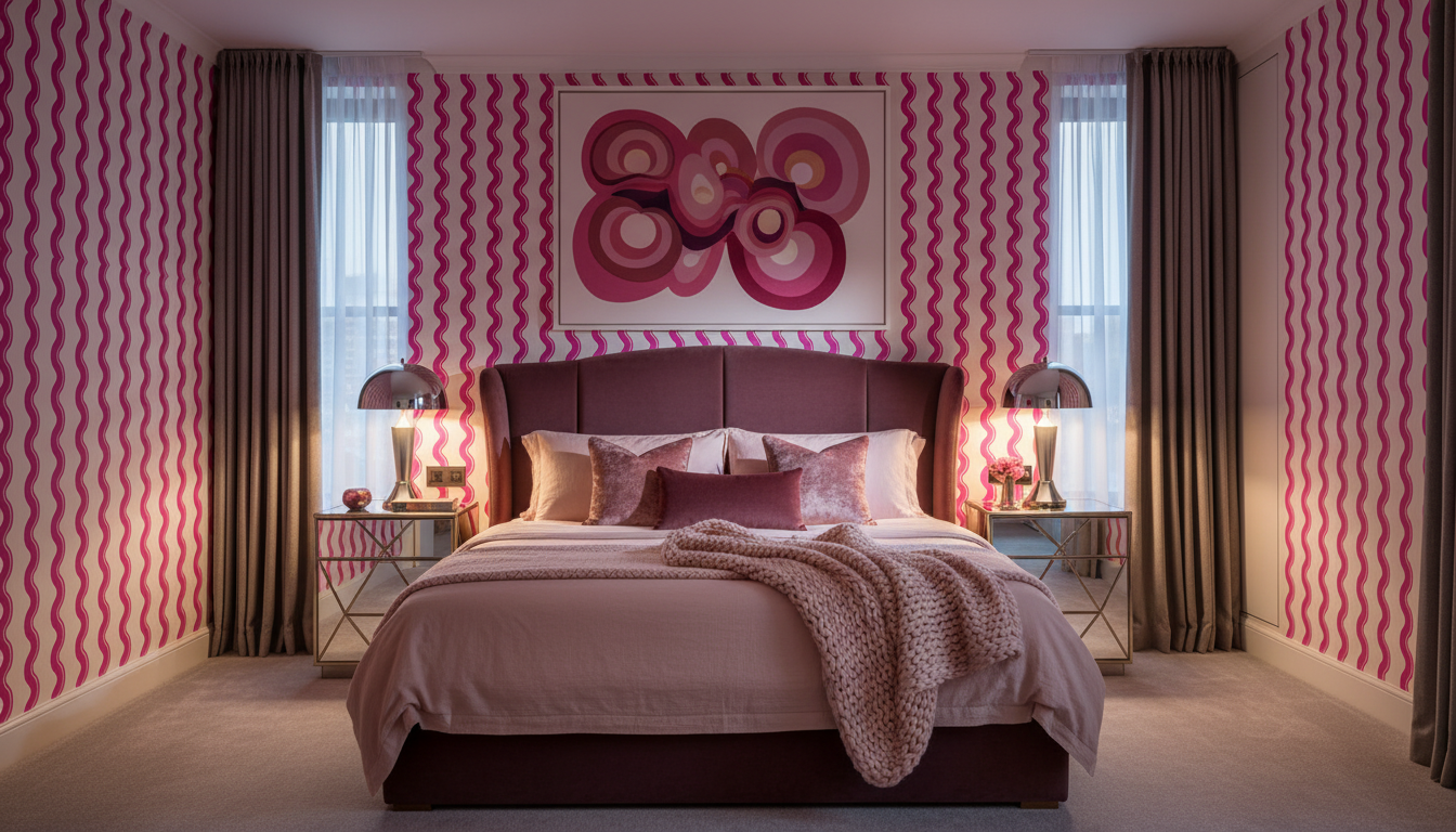 Hot pink wavy stripe wallpaper – design detail