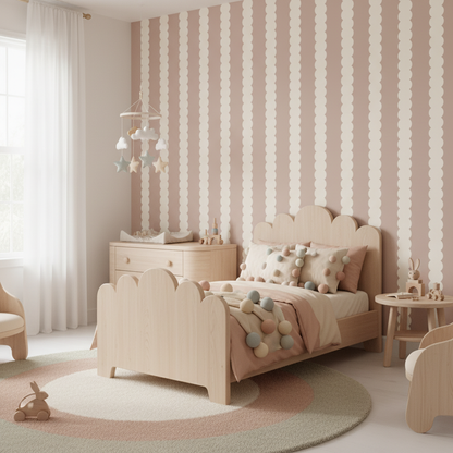 Dusty Blush Scallop Stripe Nursery Wallpaper