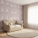 Pink goose nursery wallpaper – design detail