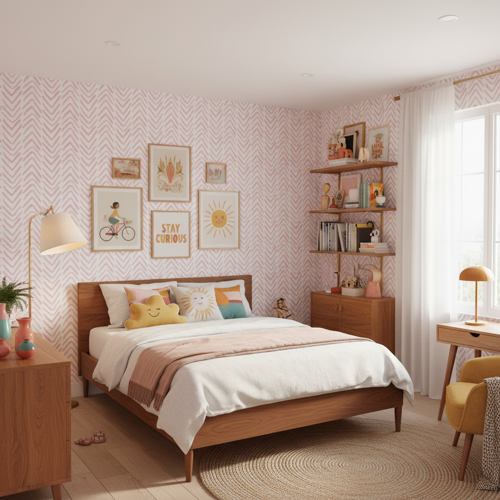 Soft pink herringbone wallpaper