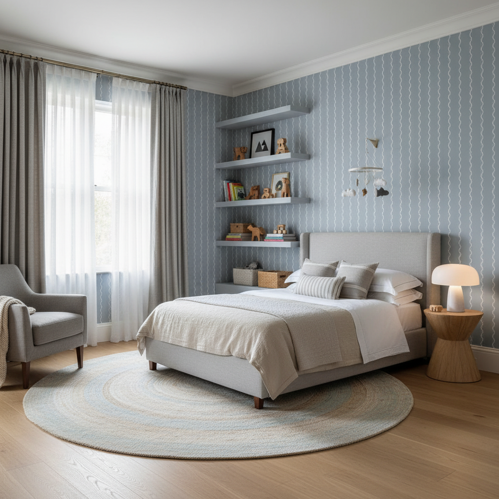 Blue wavy stripe wallpaper – design detail