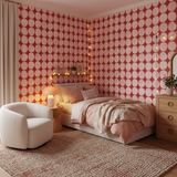Blush retro dot nursery wallpaper – design detail