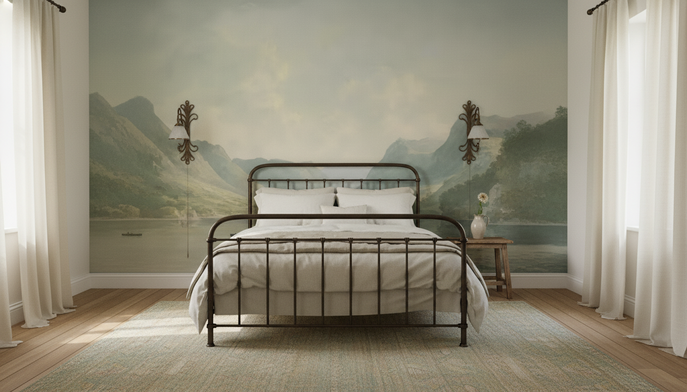 Soft green valley and lake wall mural wallpaper – design detail