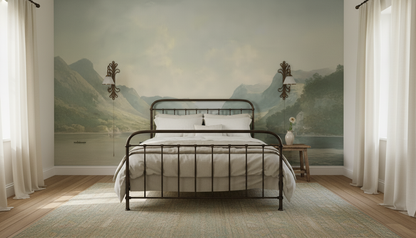 Soft green valley and lake wall mural wallpaper – design detail