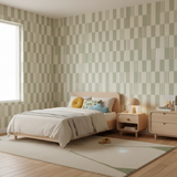 Sage green checkered wallpaper – design detail