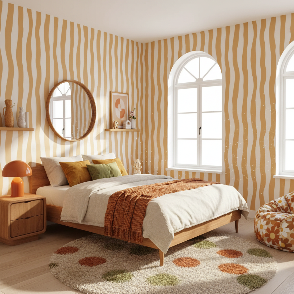 Mustard wavy stripe wallpaper – design detail