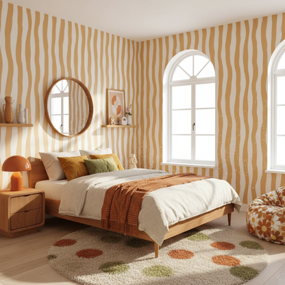 Mustard wavy stripe wallpaper – design detail