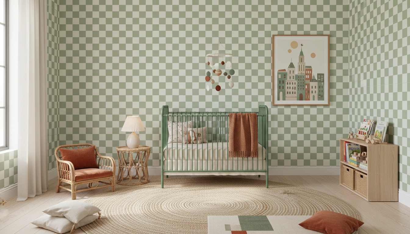 Green checkerboard wallpaper – design detail