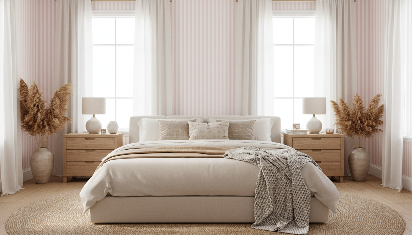Classic pink stripe wallpaper – design detail
