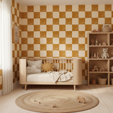 Mustard checkerboard warm tone wallpaper – design detail