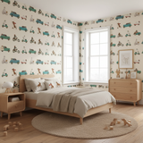 Retro animal transport vintage kids' wallpaper – design detail