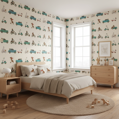 Retro Animal Transport Vintage Kid's Wallpaper