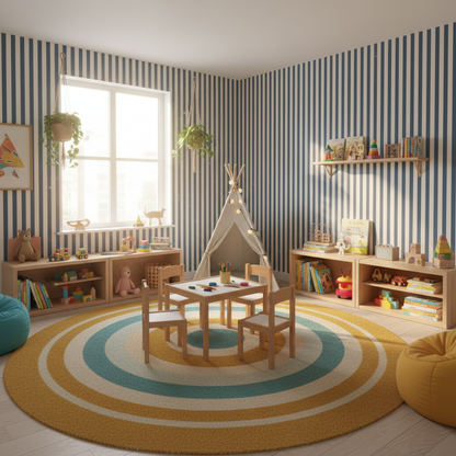 Blue and White Classic Stripe Wallpaper