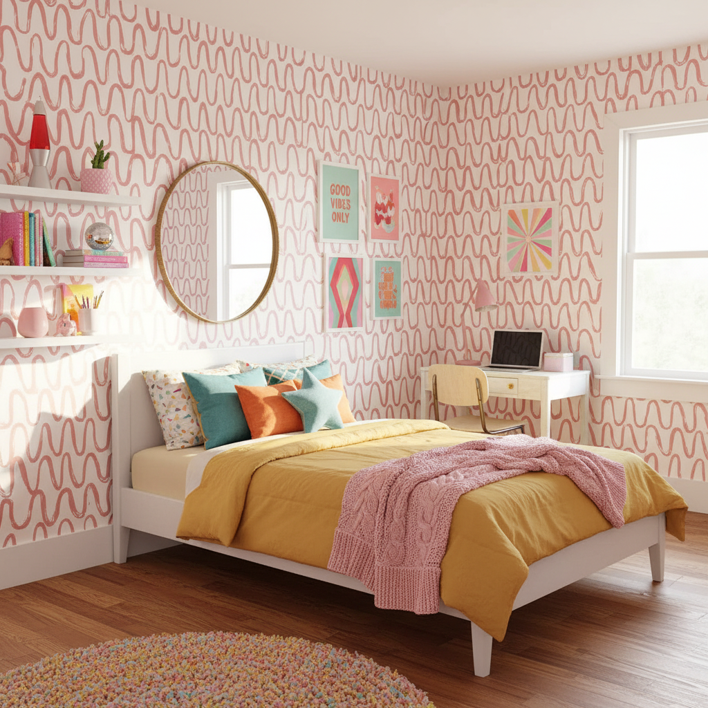 Pink Wavy Line Wallpaper