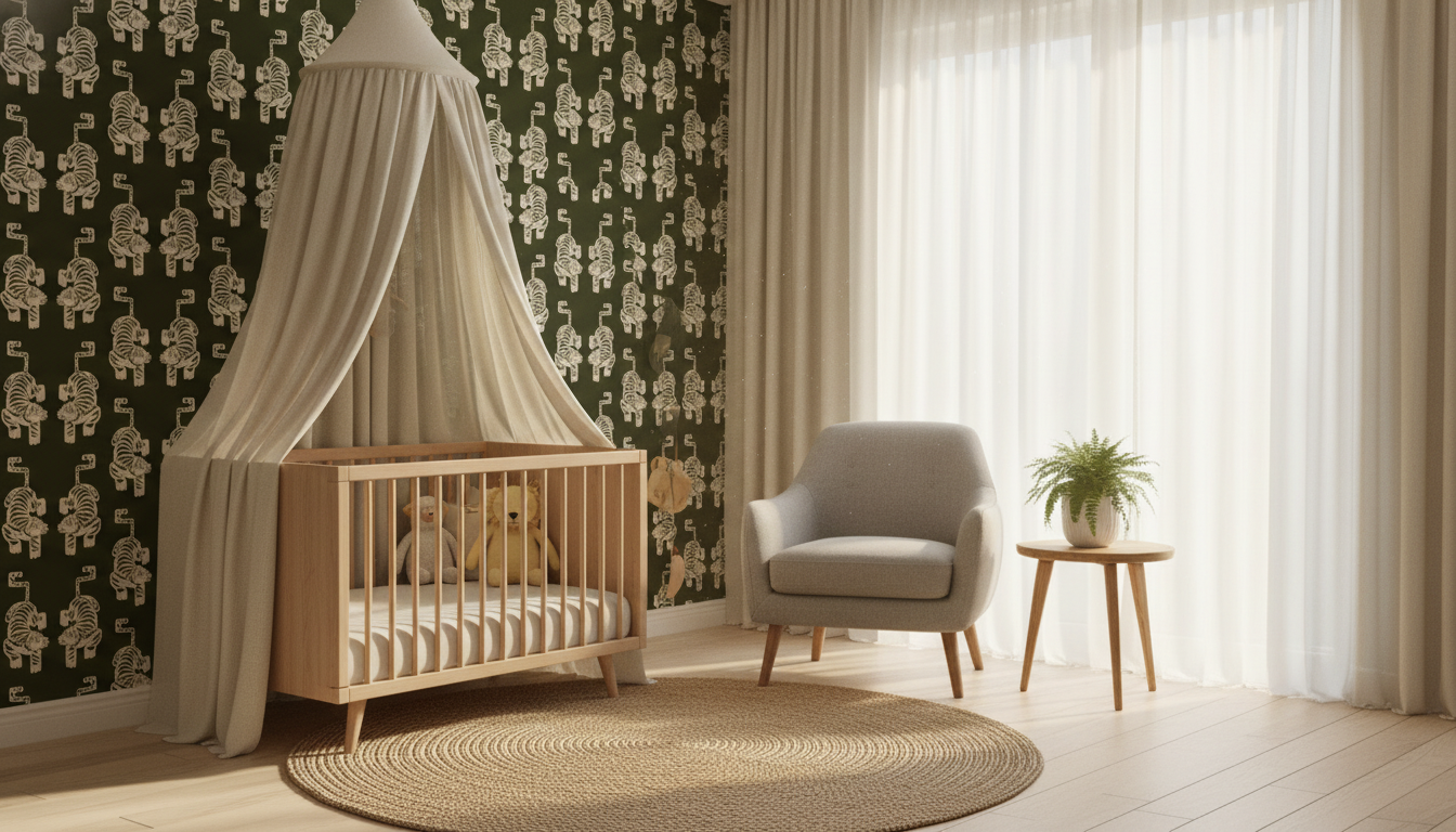 Olive green tiger wallpaper – design detail