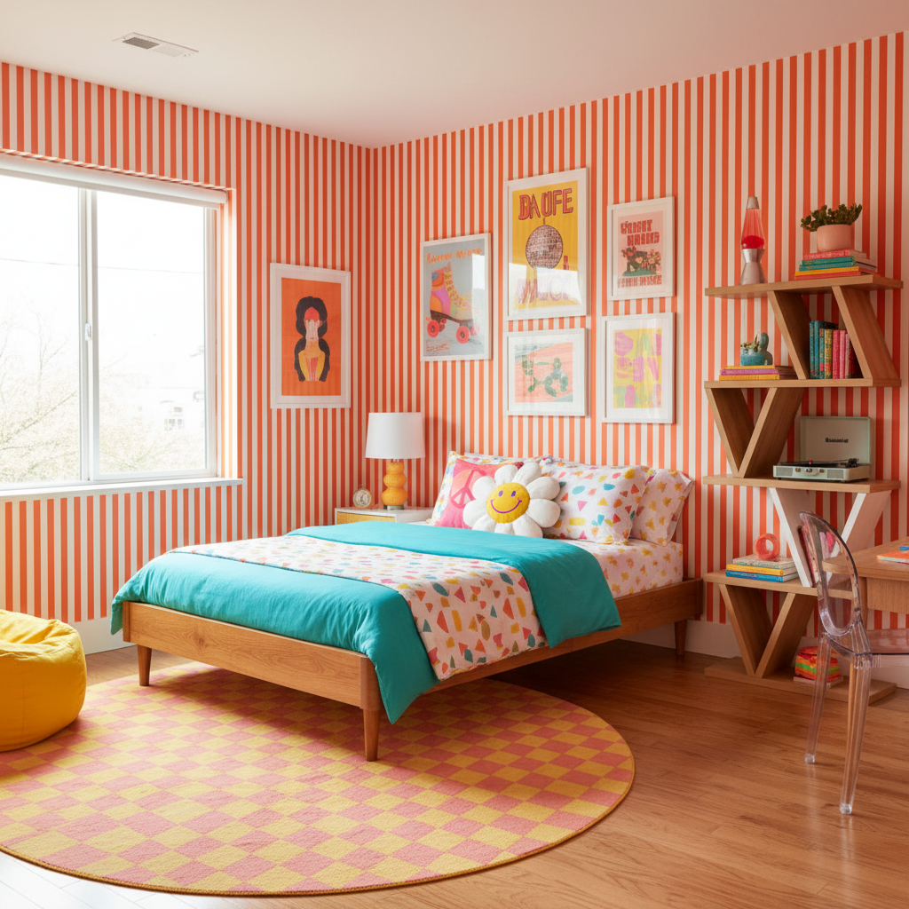 Red stripe wallpaper – design detail