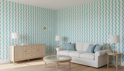 Teal Wavy Stripe Wallpaper