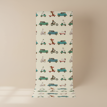 Retro Animal Transport Vintage Kid's Wallpaper