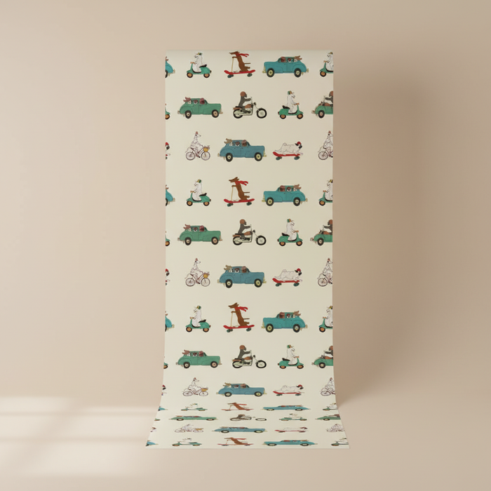 Retro animal transport vintage kids' wallpaper – design detail