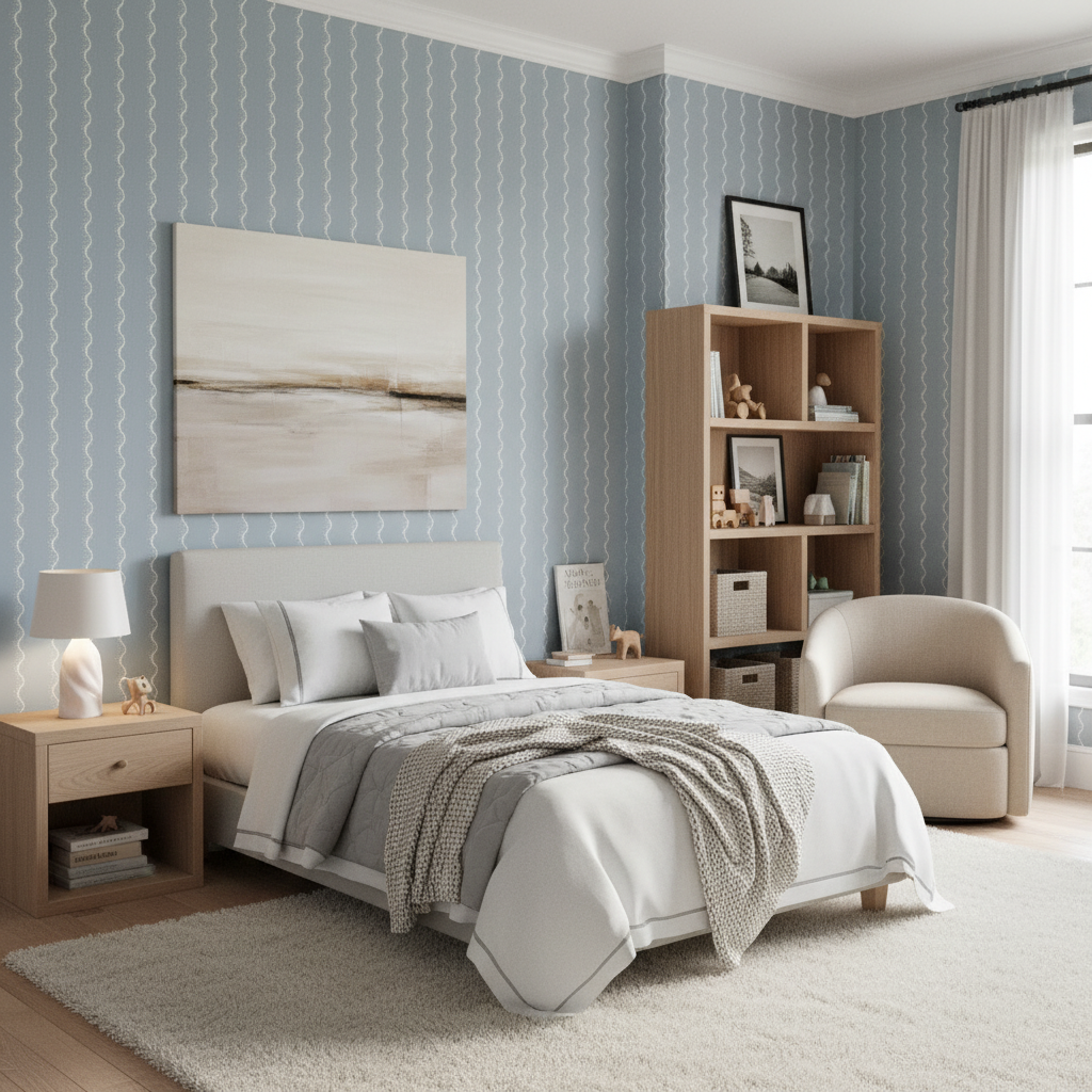 Blue wavy stripe wallpaper – design detail