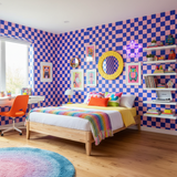 Pink and blue retro checkerboard wallpaper – design detail